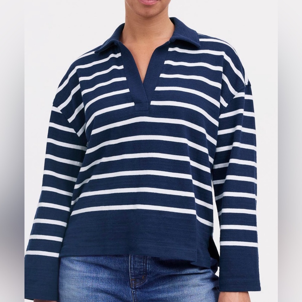 Madewell 100% Cotton Navy Stripe Long Sleeve Oversized Rugby Top